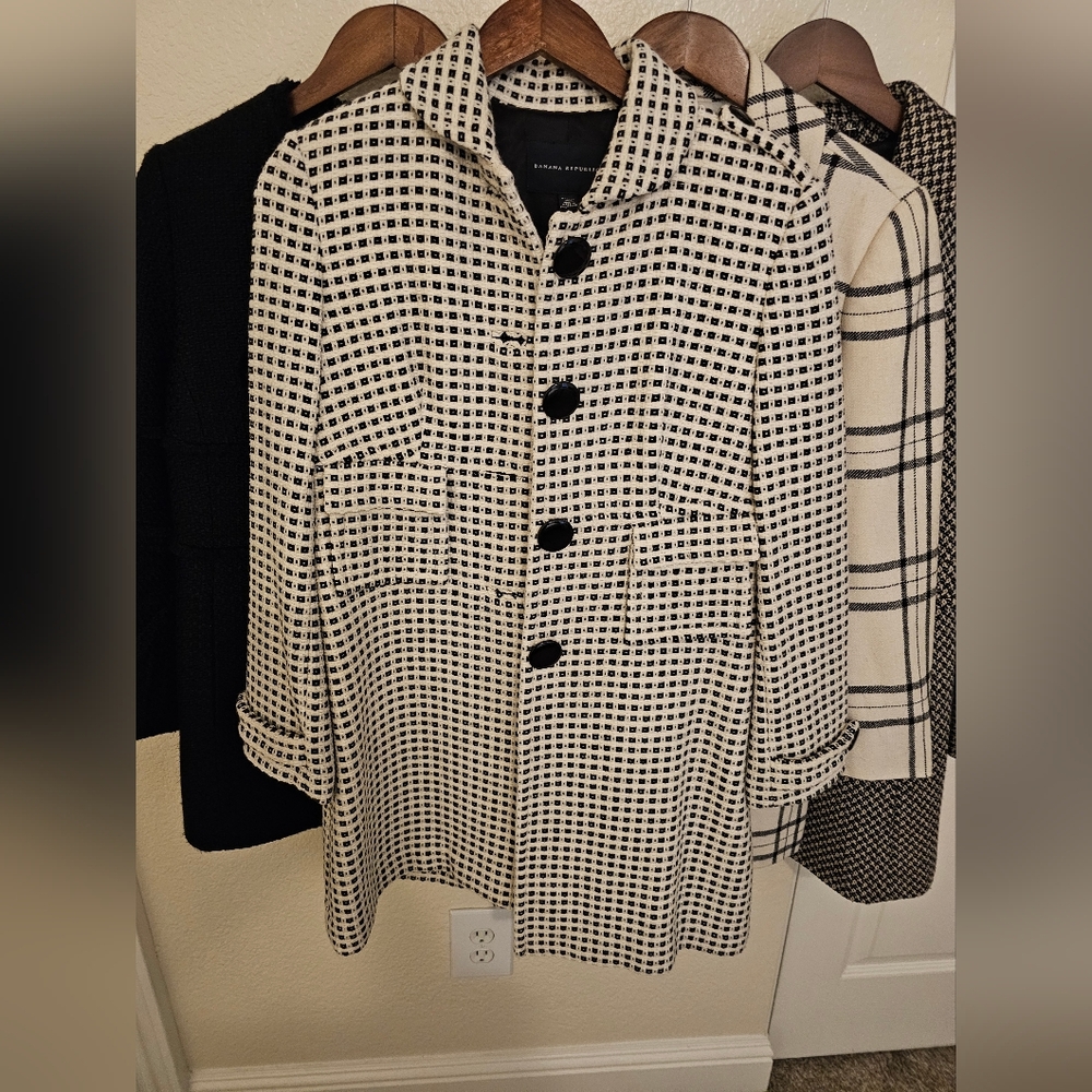 Banana Republic Coat Petite Medium PM Black Ivory Cream NWT